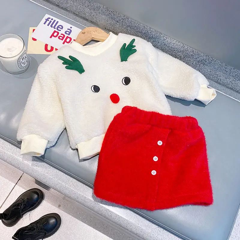 

Детская одежда, зимняя Новинка, модный флисовый свитер и юбка для девочек, комплект из двух предметов, комплект одежды для маленьких девочек, детская одежда для девочек