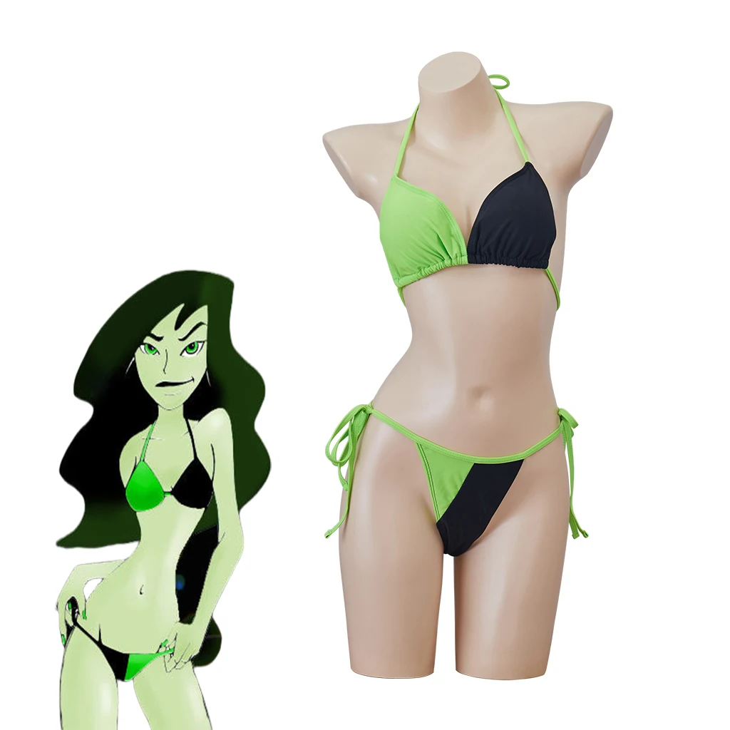 

Anime Shego Cosplay Costume Adult Women Sexy Halter Neck Lace Up Bikinis Set Halloween Carnival Swimsuit Summer Beach Swimwear