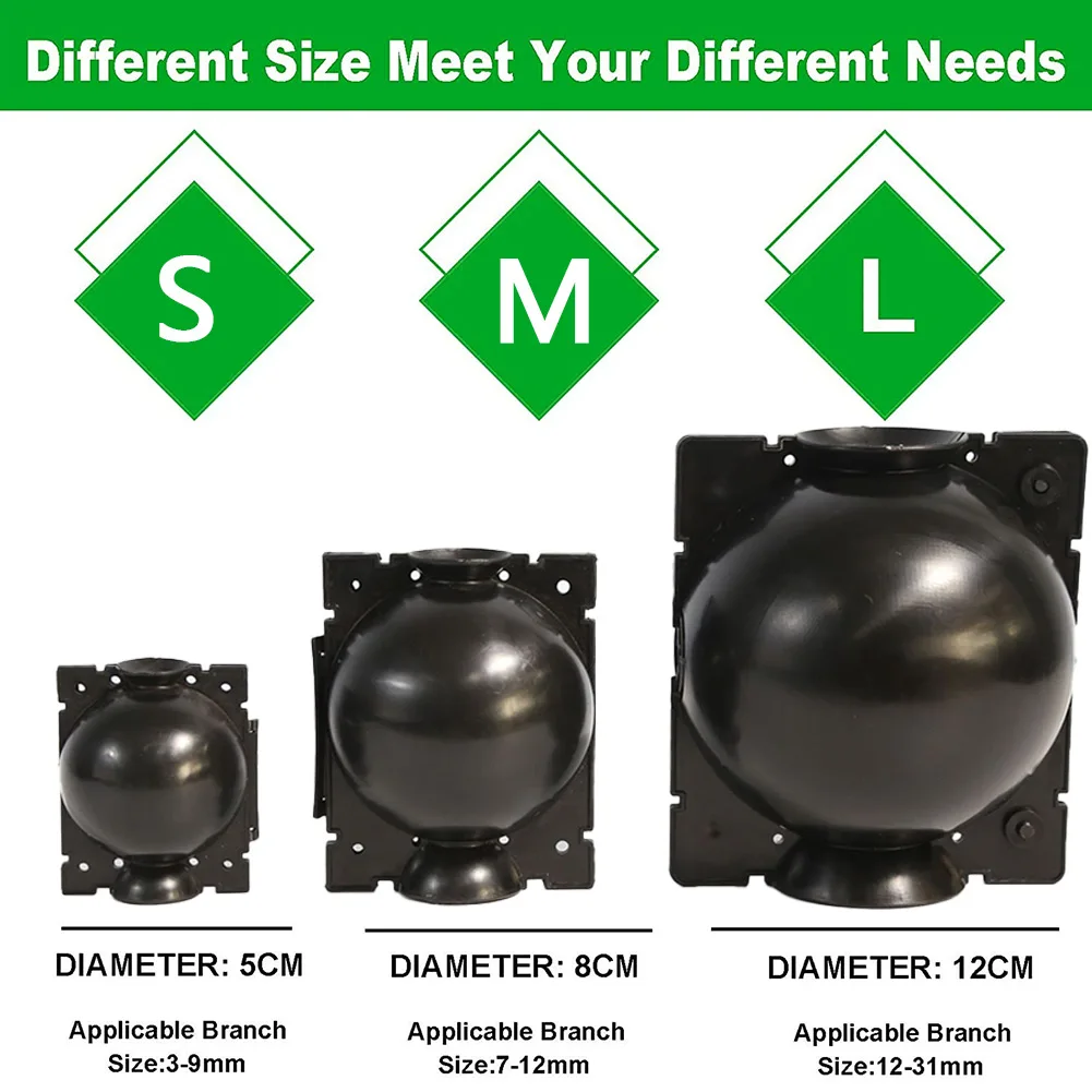 

3 Pcs Plant Rooter Box（L+M+S）PP Plastic Black High Pressure Propagation Ball Root Grow Grafting Box