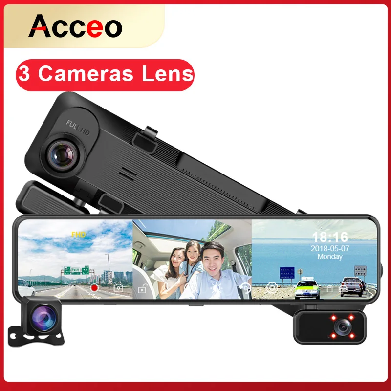 Автомобильный видеорегистратор Acceo 3 камеры 11 26 дюйма GPS с двойным объективом