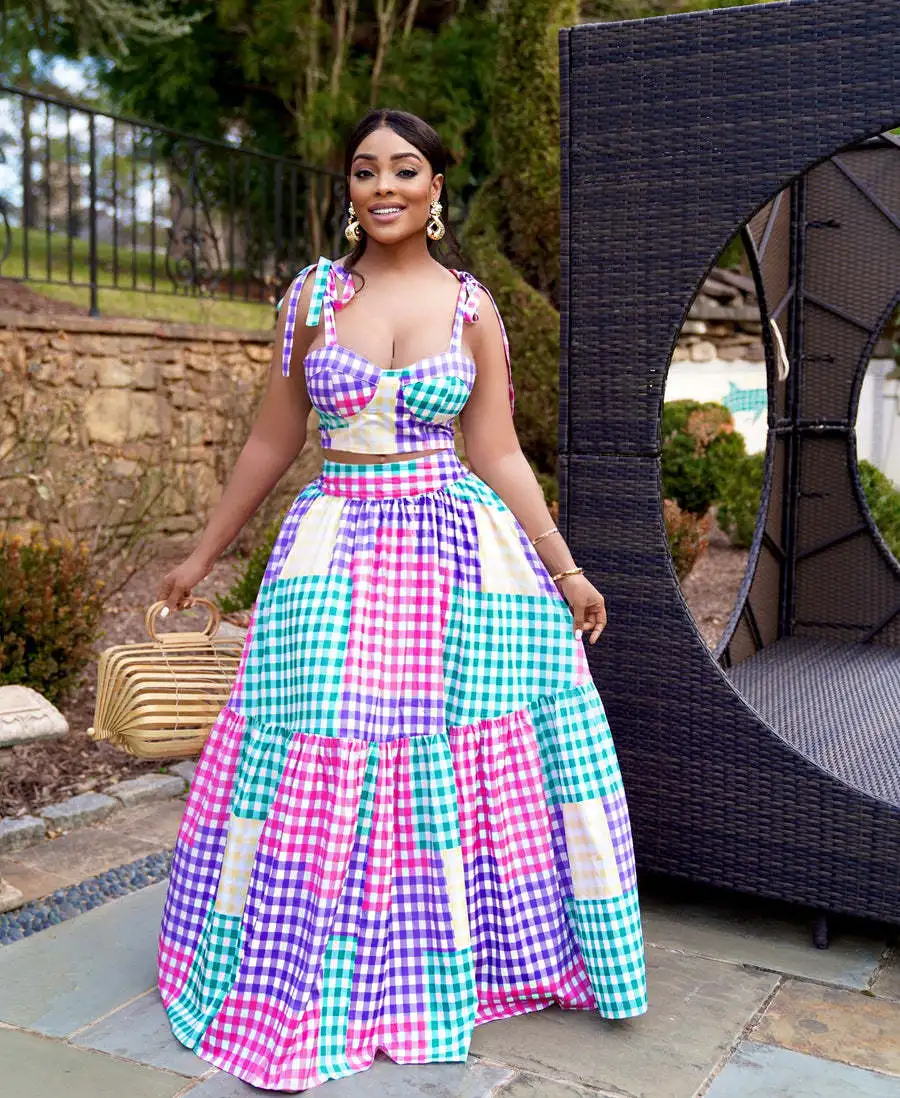 

Женское длинное платье-макси в клетку, в стиле бохо