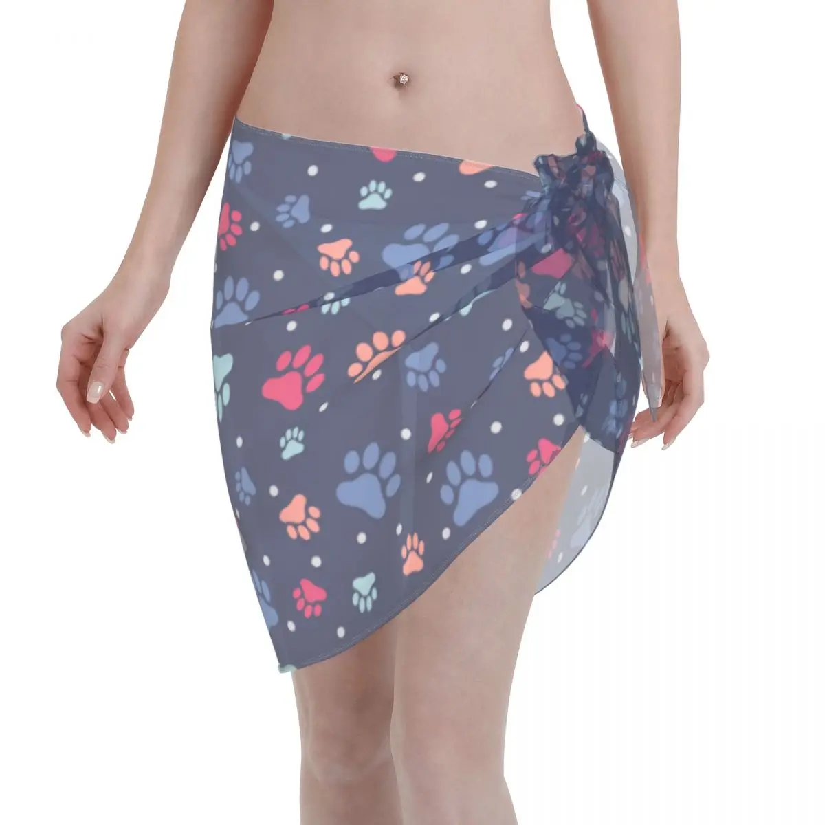 

Sexy Women Cute Paw Pattern Sheer Kaftan Sarong Beach Wear Dog Animal Bikini Beach Cover Ups Short Skirt