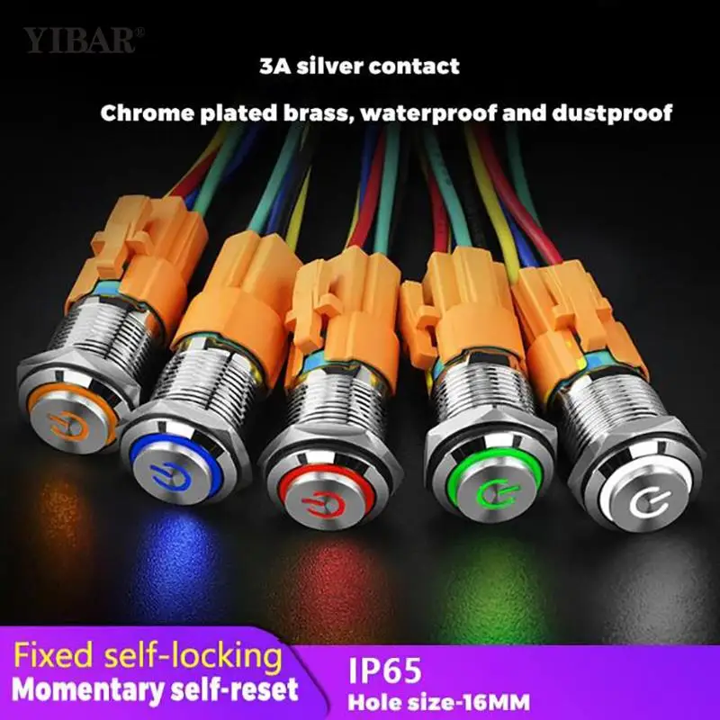 

Металлическая кнопка с лампой, водонепроницаемая Кнопка автоматического сброса, самоблокирующаяся мощность, 19 мм, 5 цветов