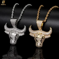 iced out bull head inlaid zircon pendant hip hop style necklace pendant jewelry for men and women fashion