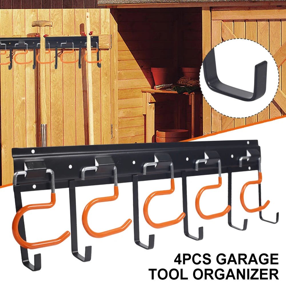 

4Pcs Garage Tool Organizer Wall Mount Garage Storage System Hook Rack Multifunction Organizer for Mop Broom Bicycle Garden Tool