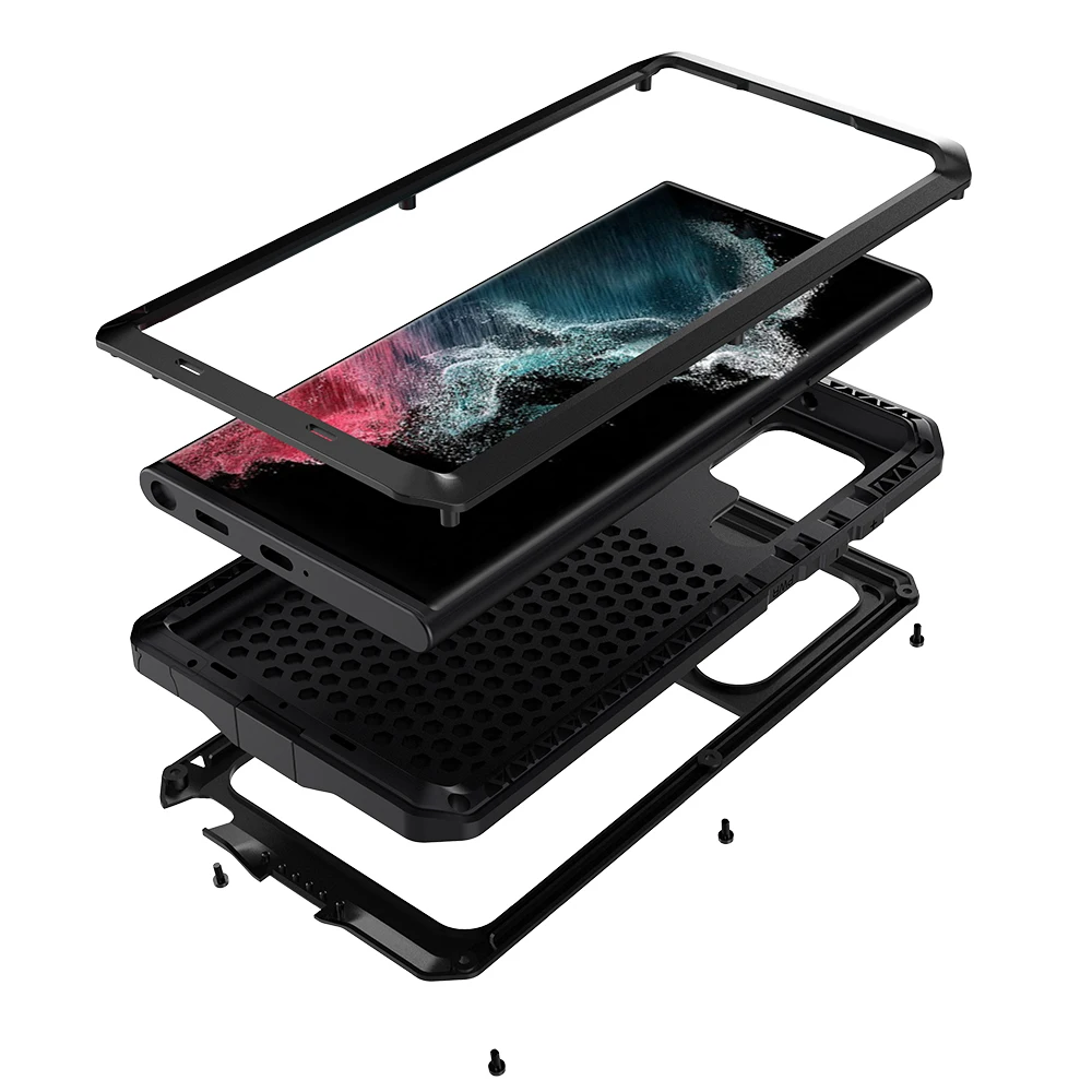 

Heavy Duty Protection Doom Armor Case For Samsung S22 S21 Plus Ultra Note 20 Ultra CaseMetal Aluminum Phone Luxury Cover Funda