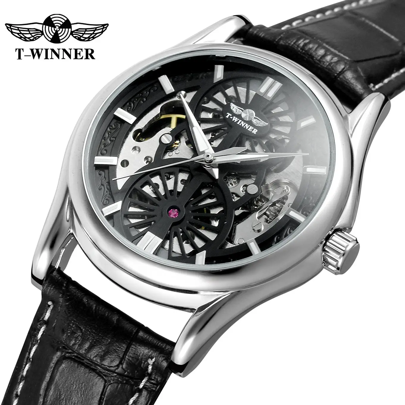 

Winner Watch Men Genuine Leather Skeleton Automatic Watches Waterproof Mechanical Steel Case Mens Wristwatches Relogio Masculino