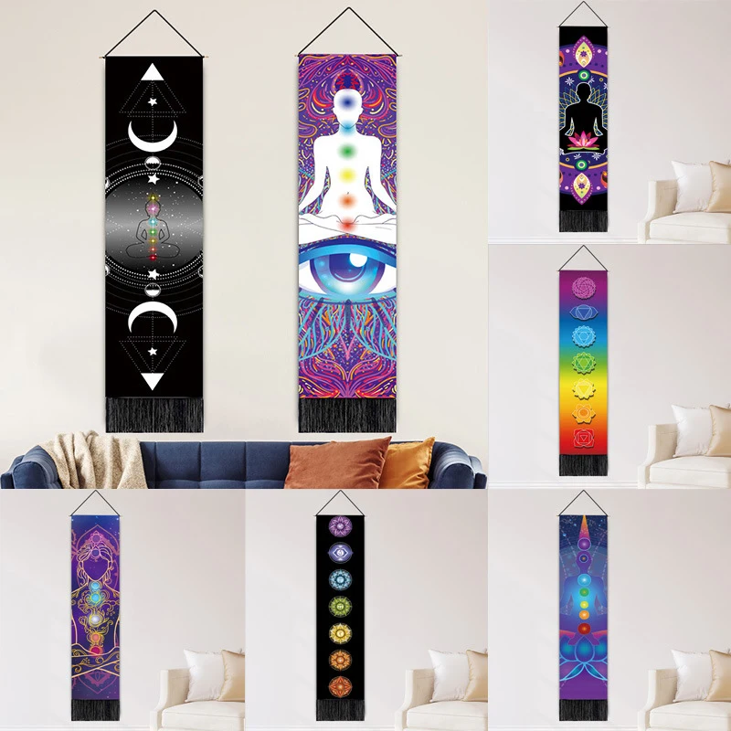 Продажа Радужная чакра гобелен для йоги, медитации, Космическая Энергия, черная, Настенный декор для спальни, дома