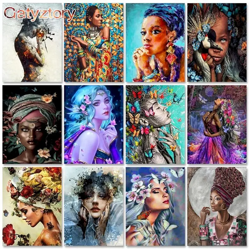 GATYZTORY индийская Женская картина по номерам с рамкой акриловая краска ручная