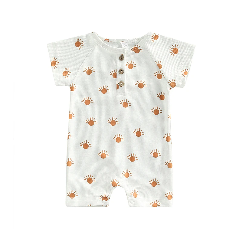 

Newborn Baby Romper Sun Print Short Sleeve Round Neck Design Neck Button Cute Boxer Jumpsuit Infants Casual Playduits Summer