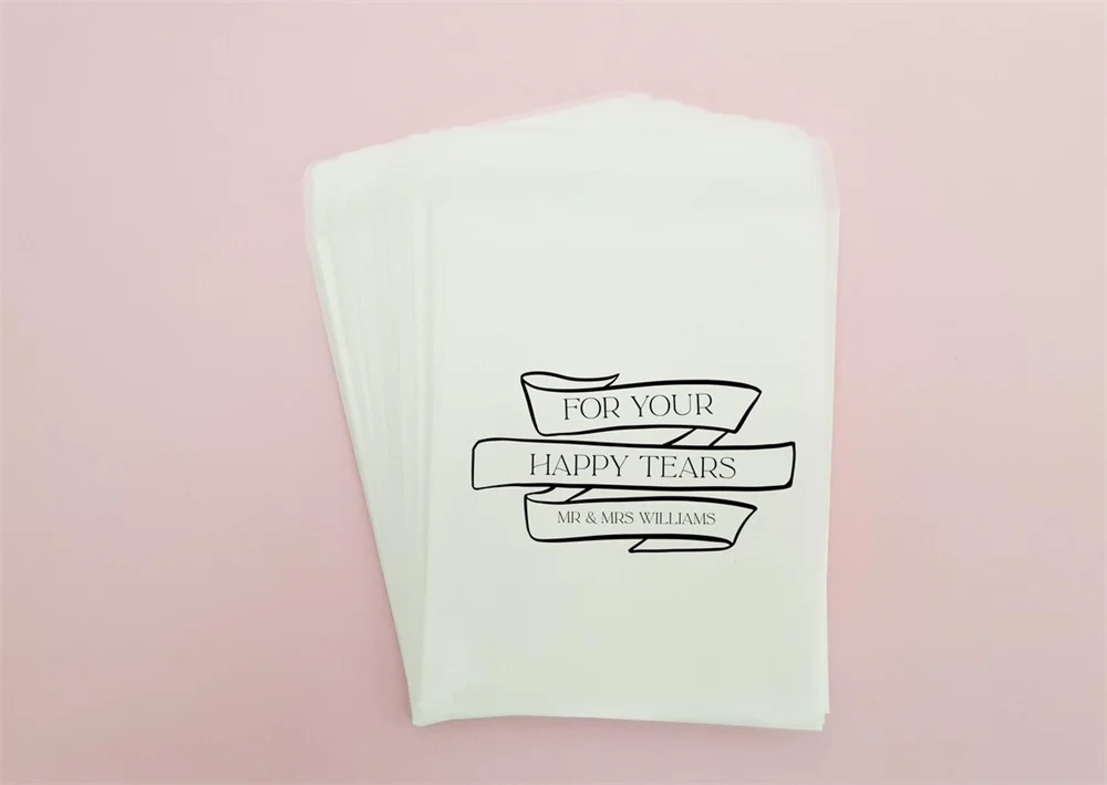 Happy Tears Wedding Tissues Packets 100% Biodegradable Glassine - Empty Tissue Bag Personalised Confetti Favours