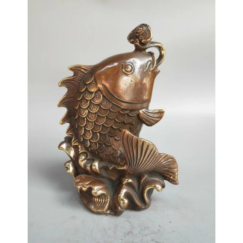 Chinese Pure Brass Carp Playing Water Crafts Statue