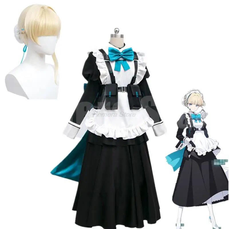 

Game Anime Blue Archive Cosplay Asuma Toki Women Lolita Maid Uniform Long Dress Wig Armoured Ornament Bow Suit Carnival Costume