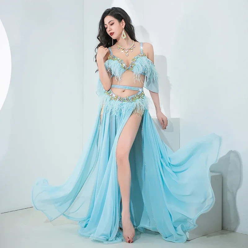 Женский костюм для танца живота комплект из 2 предметов юбка с разрезом и Длинная
