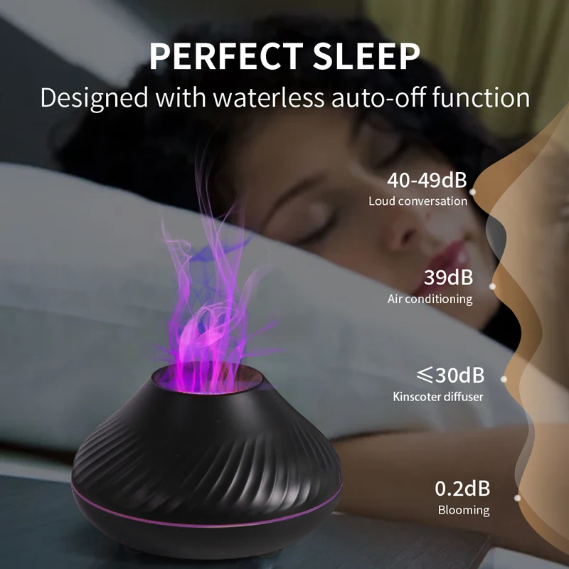 

Volcanic Flame Aroma Diffuser Essential Oil Lamp 130ml USB Portable Air Humidifier with Color Night Light Fragrance Home