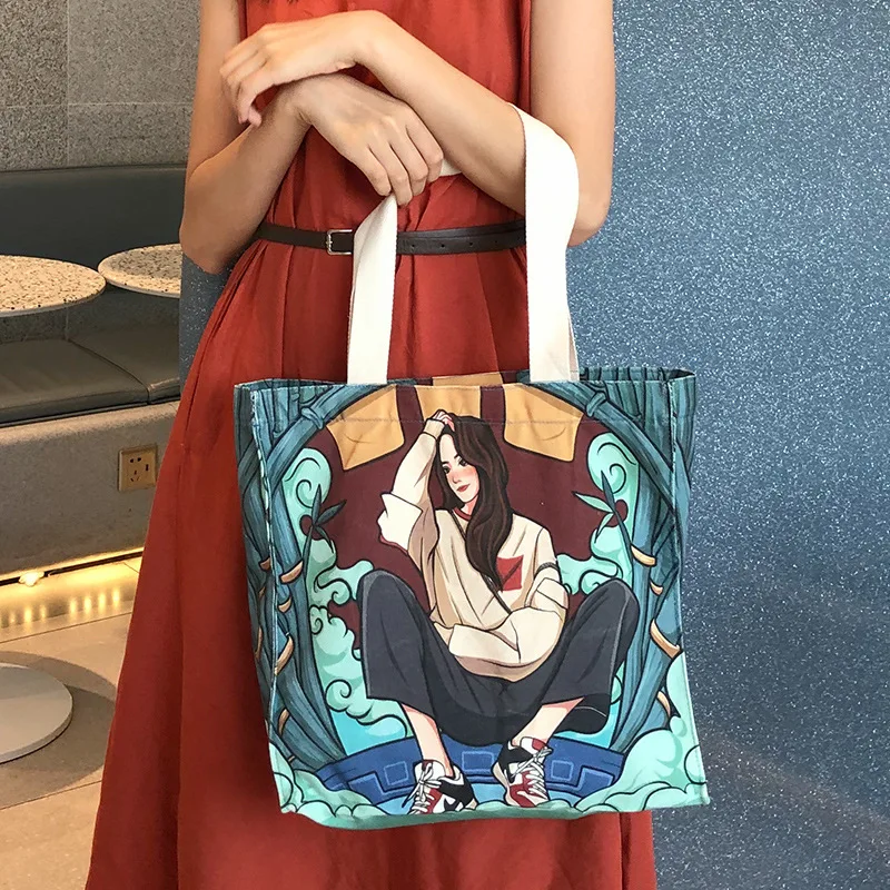 

2022 New Creative Canvas Bags Shoulder Cotton Bag Portable Shopping Bag Cotton and Linen Printed Pattern Totes Ladies Handbags