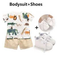 3pcs Set 1 Year Old Boy Clothes Short Sleeve Shirt Tops +  Pants  Shoes Summer Casual Cotton Infant  0-18M