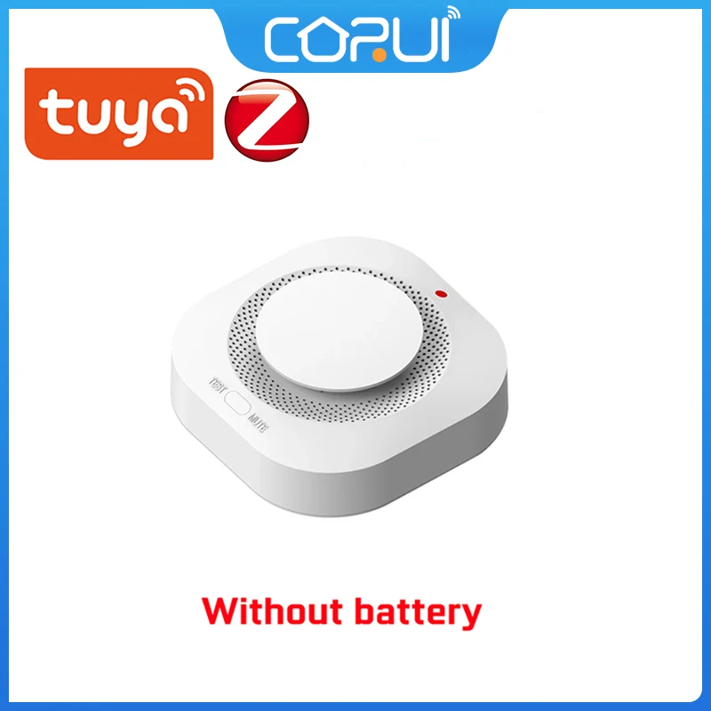 

CoRui Tuya Smart Zigbee Smoke Detector Progressive Sound Photoelectric Smoke Sensor Smart Fire Alarm Work With Tuya Zigbee Hub