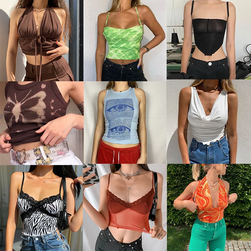 

Y2k Corset Tank Crop Top Sexy Aesthetic Sleeveless Off Shoulder Women Camisole Summer Casual Streetwear Vintage Backless Vests