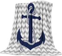 flannel fleece luxury lightweight cozy blanket soft warm plush throw blanket nautical navy anchor with gray and white chevron