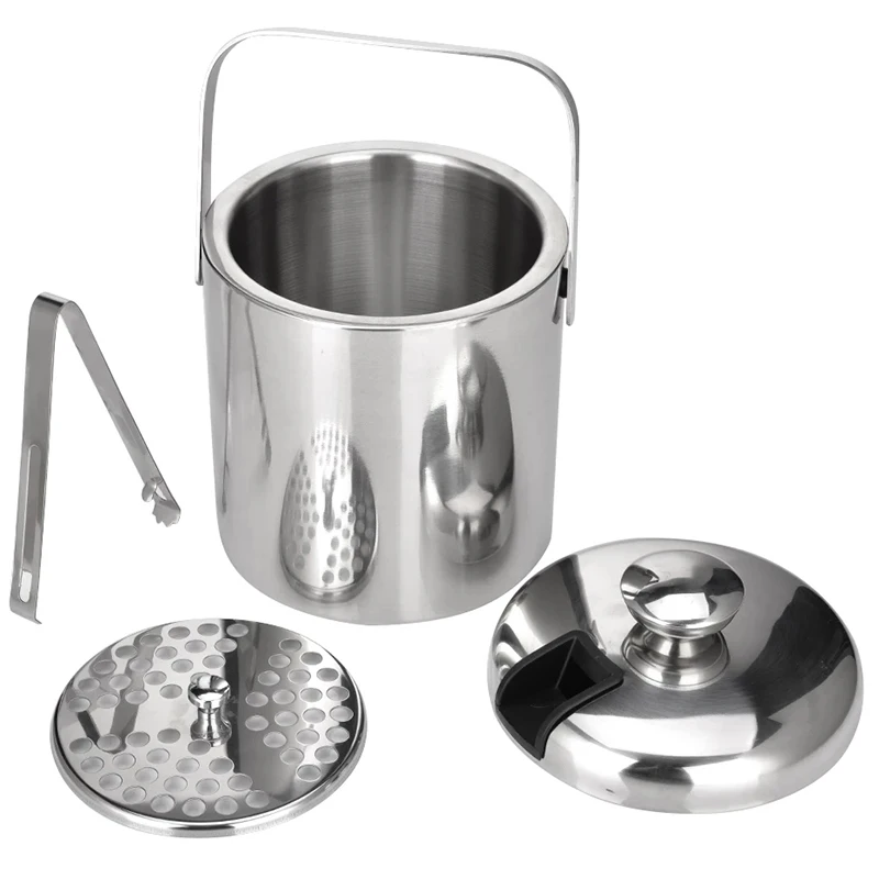 

Ice Bucket 1.3L Stainless Steel Ice Bucket with Tong and Lid Portable Bar Chilling Beer Cooler Champagne Wine Bucket