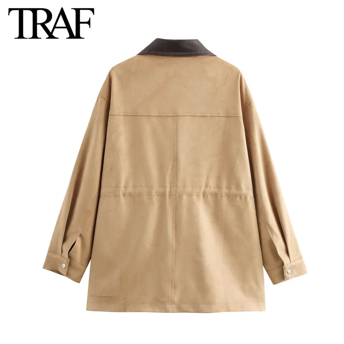 TRAF Замшевое пальто для женщин Мода Осень Зима Новые лацканы контрастного цвета с