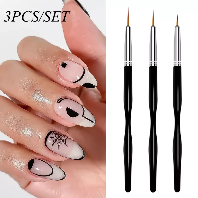 

3Pcs Acrylic French Stripe Nail Art Liner Brush Set 3D Tips Manicure Drawing Brush Liner Brush Pen UV Gel Brushes Painting Tools