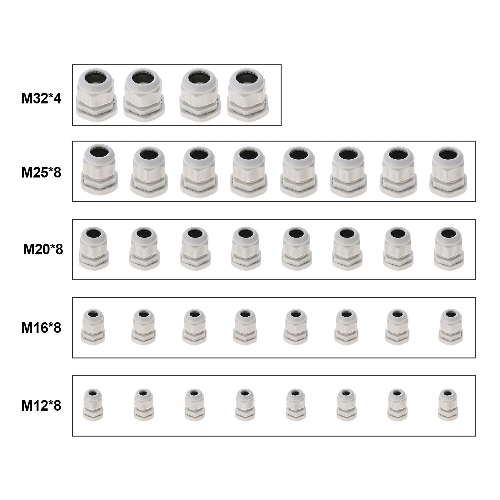 Cabo Glândulas Kit 321 mm Porca de Bloqueio Conector Junção Ip68 Impermeável M12 M16 M20 M25 M32 Conector Plástico de Náilon 36 Peças Ajustável