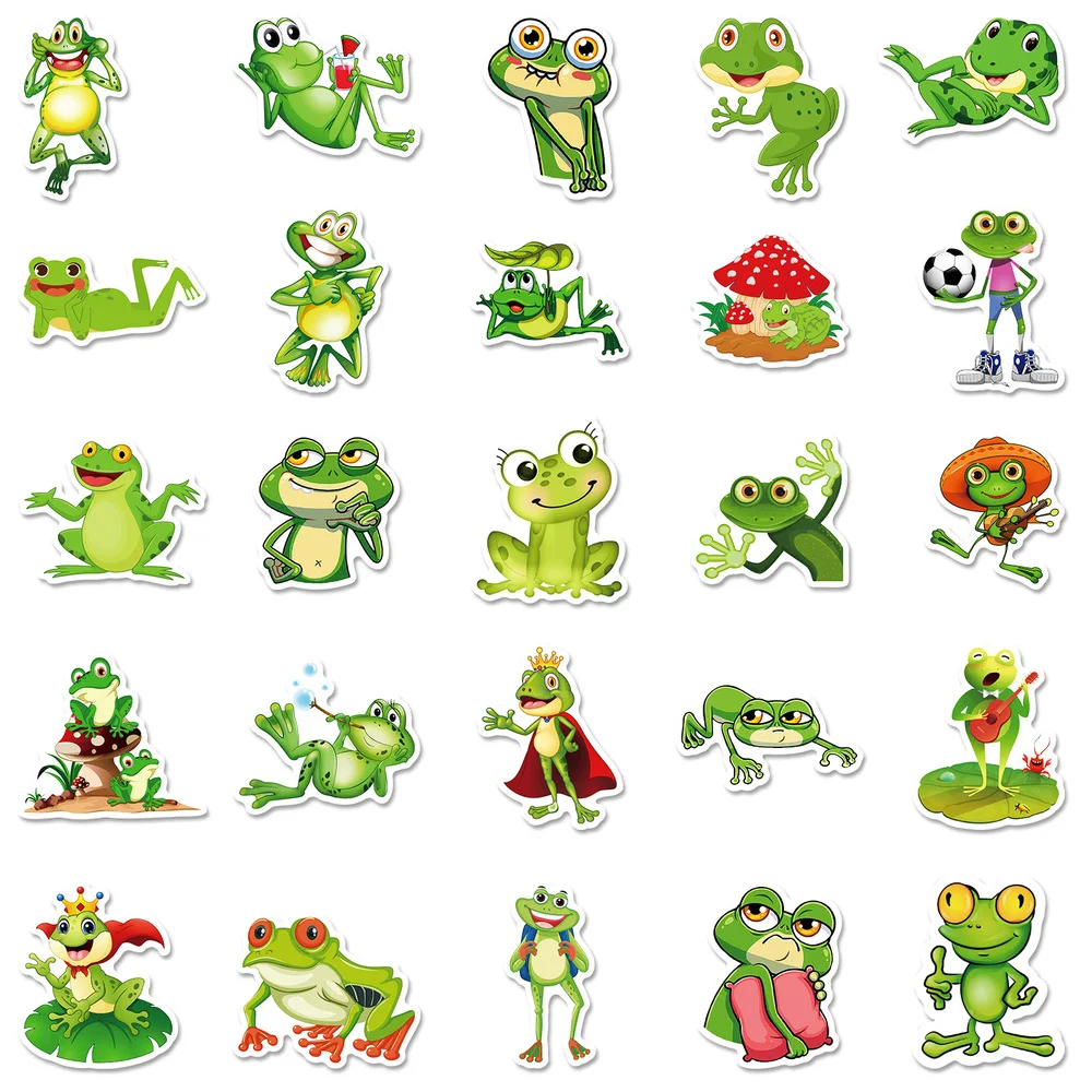 10/50Pcs Cute Frog Cartoon Stickers Decals Waterproof DIY Guitar Bike Luggage Skateboard Laptop Phone Graffiti Sticker Kid Toys
