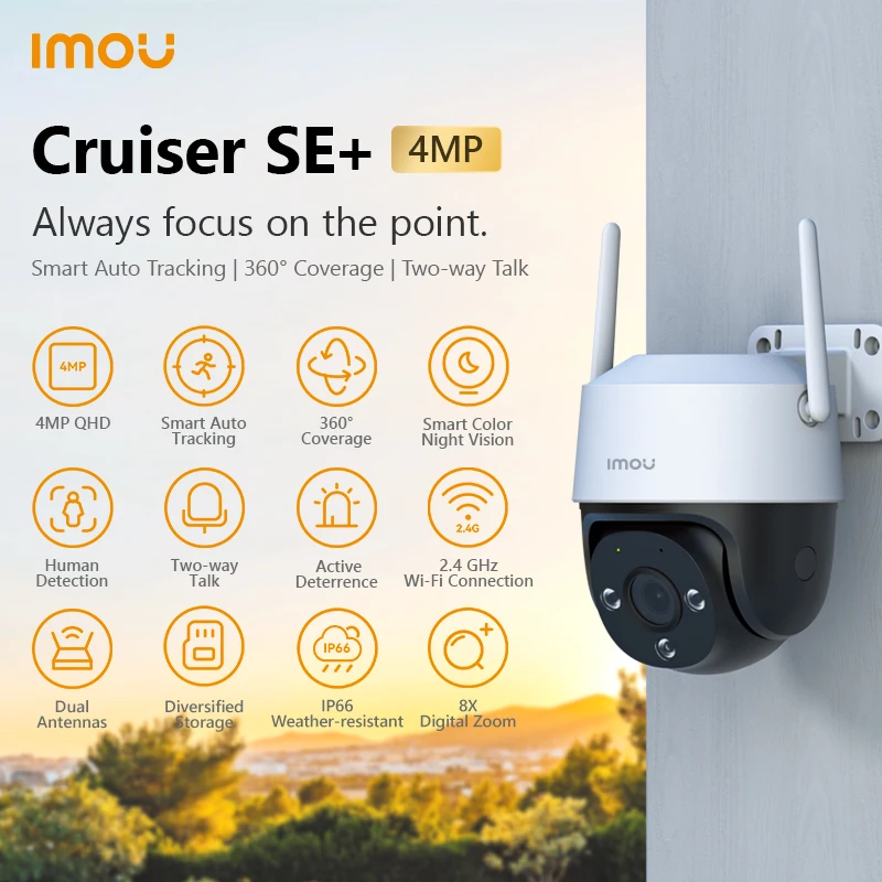 Уличная Wi-Fi камера IMOU Cruiser SE + 4 МП, водонепроницаемая камера IP66 с 8-кратным цифровым зумом и функцией ночного видения, AI-камера для обнаружения...