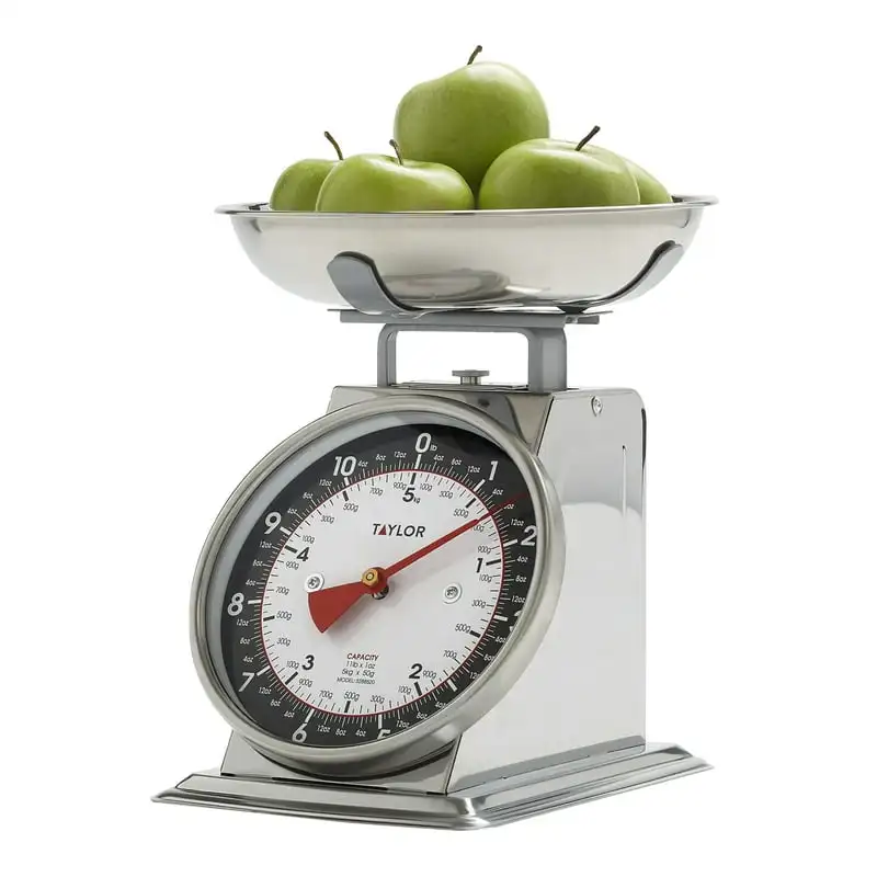 

Mechanical Kitchen Weighing Food Scale Weighs up to 11lbs, Measures in Grams and Ounces, Black and Silver precision kitchen sca