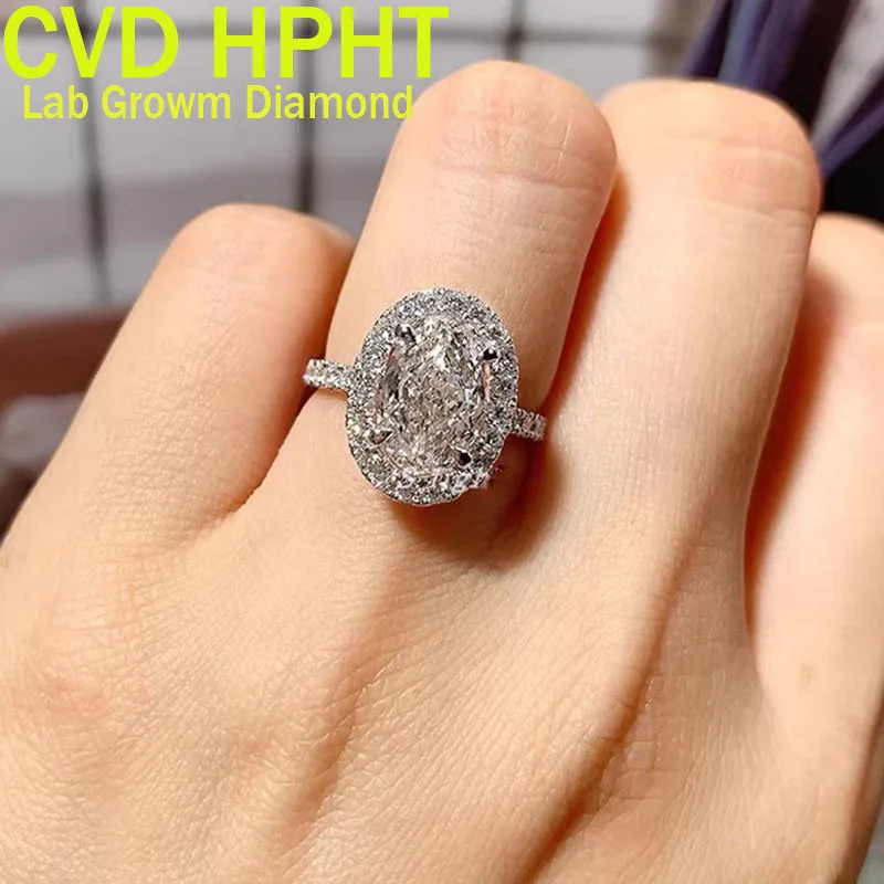 Кольцо с бриллиантом CVD HPHT Lab Growm 0 3 5 1 2 карата Pt950 из белого золота овальной формы D