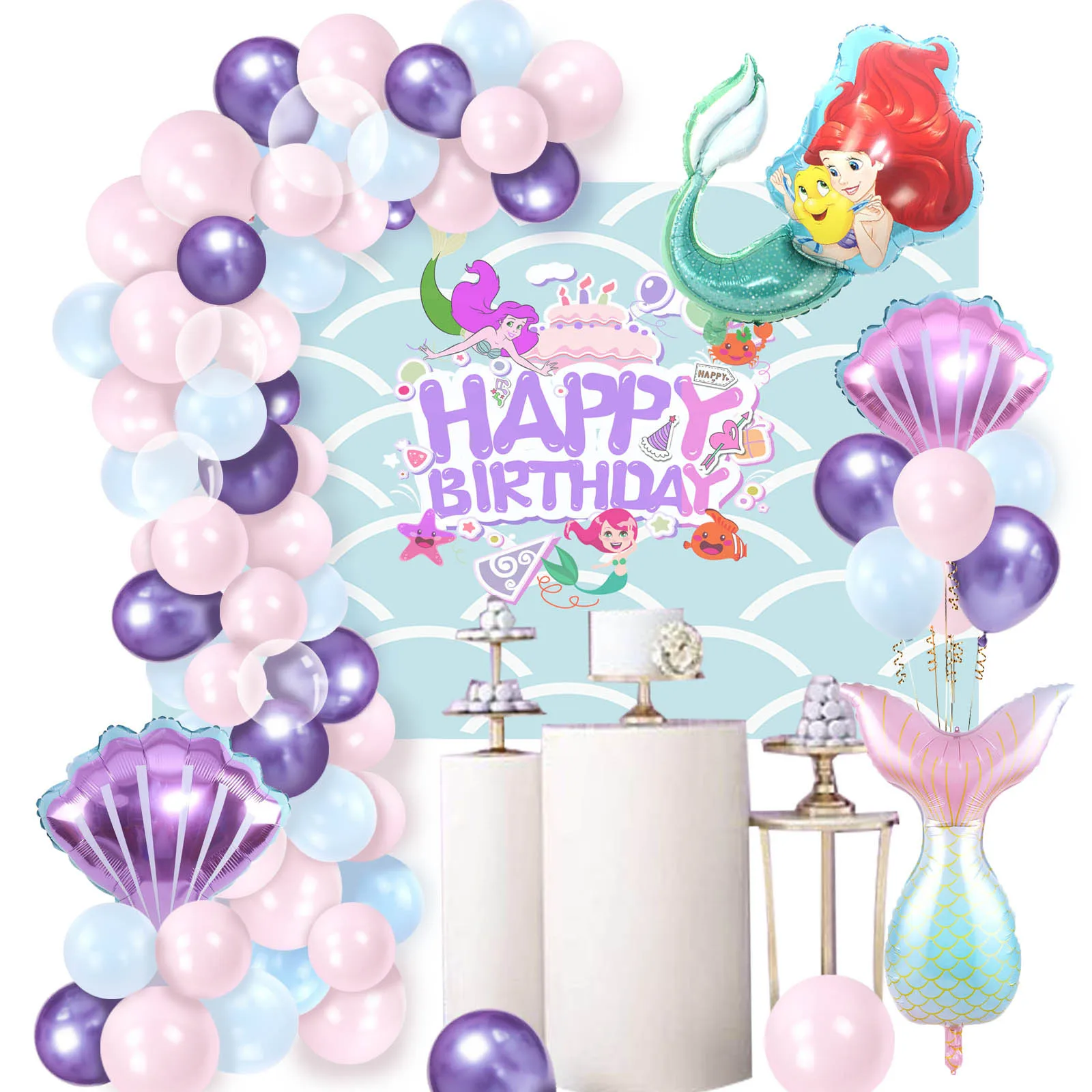 

Воздушные шары в стиле русалки SURSURPIRSE, украшения из фольги, розовые фиолетовые ракушки русалки, для девочек, товары для первого дня рождения