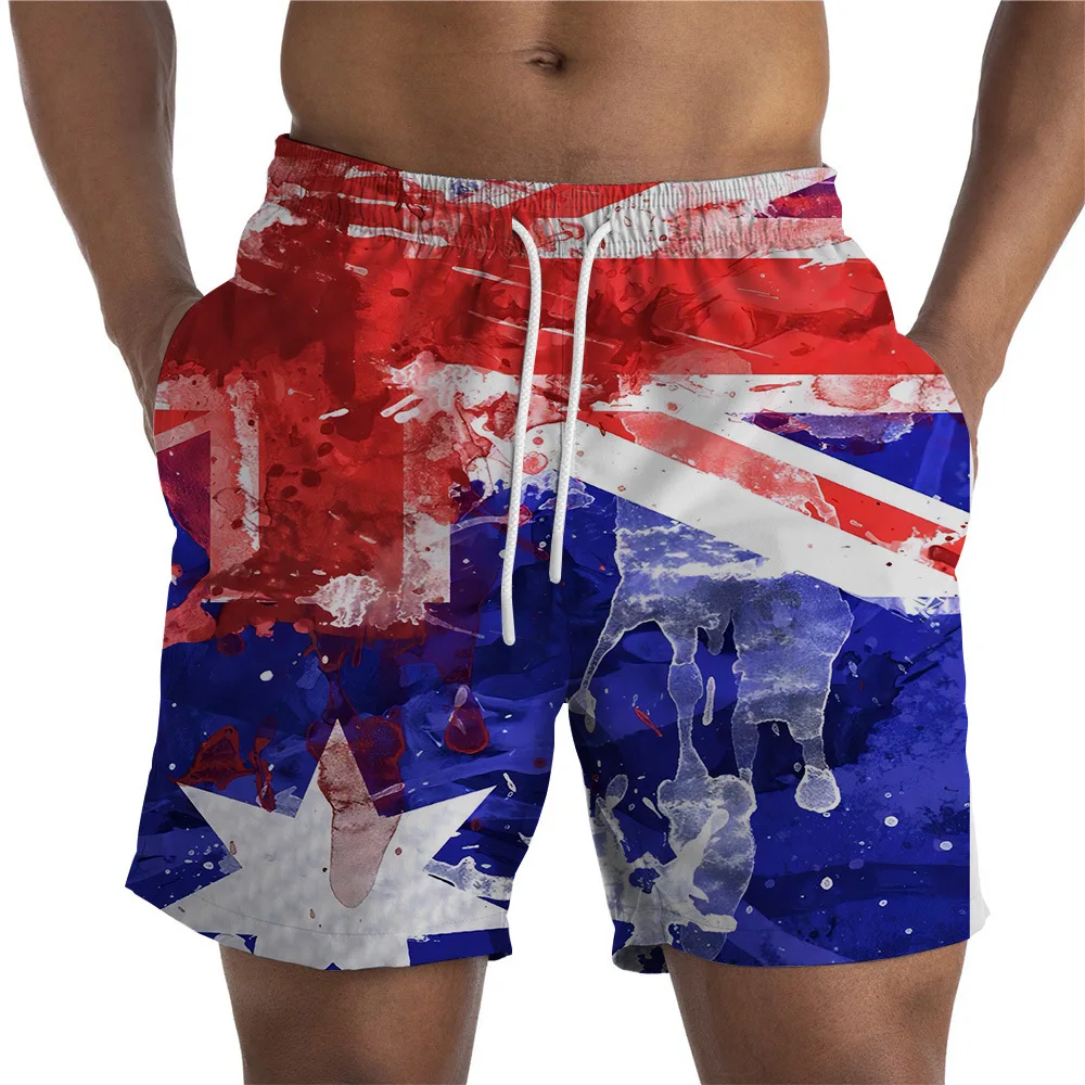 Street Painting Art 3D Printing Flag and Striped Board Shorts Summer Quick Drying Beach Swimming Pants Men's Casual Shorts Beach