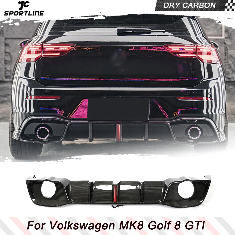 

Губа диффузора заднего бампера из сухого углерода для Volkswagen Golf 8 R GTI MK8 2021 2023, внешний вид бампера, задняя лопатка, спойлер, украшение