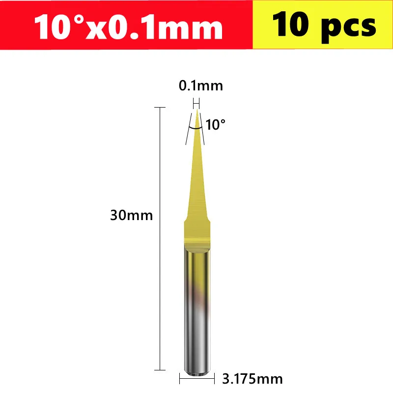 

10 шт. фреза для печатных плат 10-90 ° V-образная гравировальная фреза, хвостовик 3,175 мм (1/8) фреза с ЧПУ, фреза по дереву с покрытием TiN, твердосплавная концевая фреза