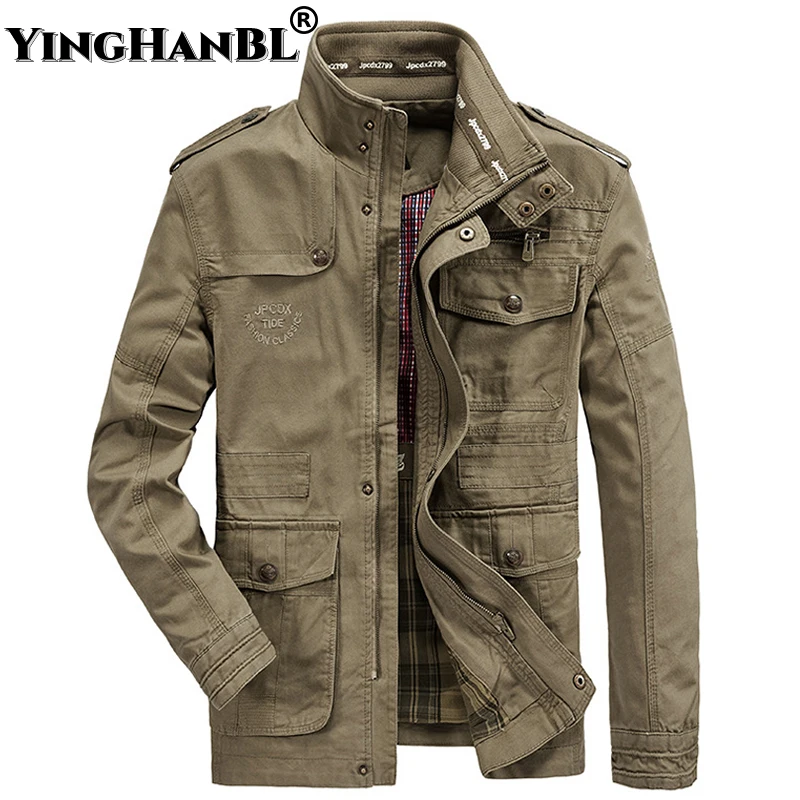 

New Men's Jacket Casual Coat Male Spring Autumn Fall Cotton Outdoor Multi-pocket Plus Size 7XL Long Military Chaqueta Wearable