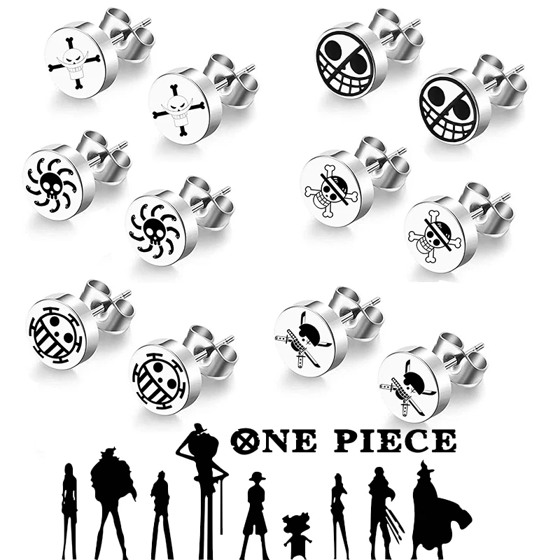 

Titanium Steel Earrings Fan One Pair Cosplay Props Jewelry Accessories Character Ace Sauron Whitebeard Stud Anime Favorite Gift