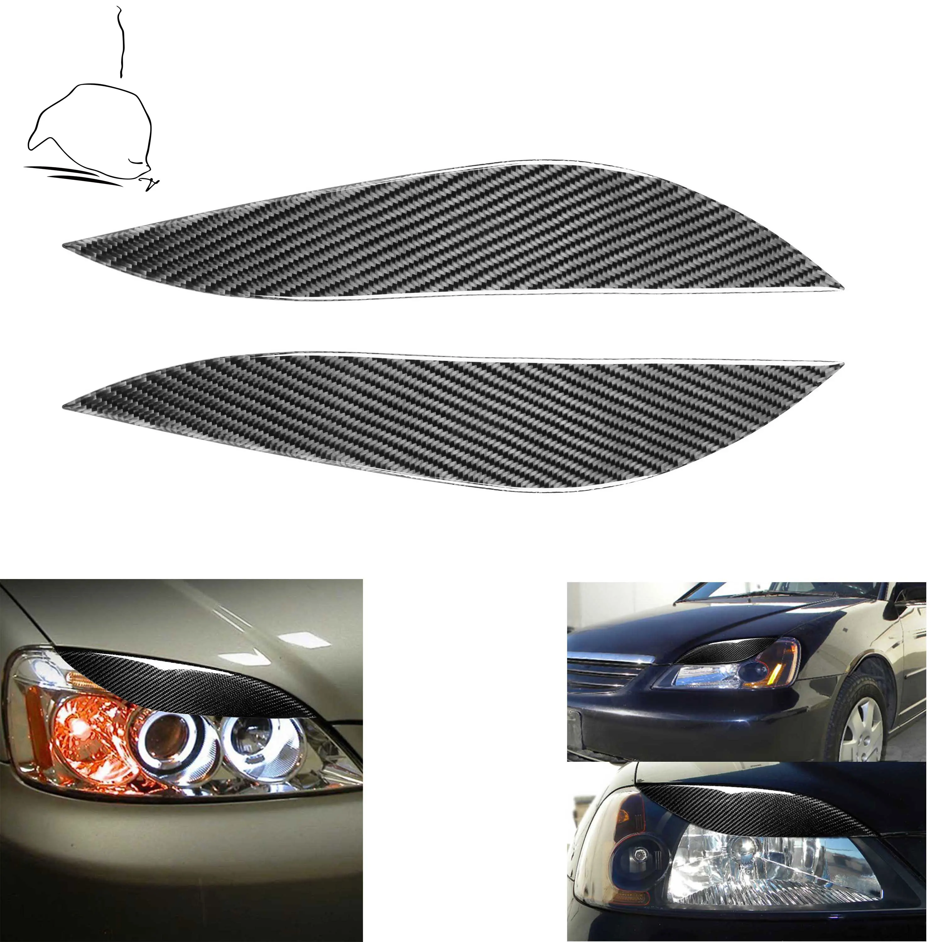 

For Honda Civic 7th 2001-2003 Carbon Fiber Headlights Eyebrows Eyelids Cover Eyelash Headlamp Stickers Tuning Car Accessories