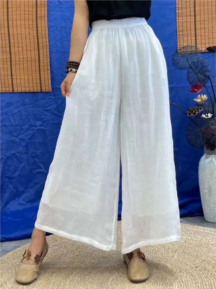 Брюки женские свободные плиссированные с эластичным завышенным поясом модные