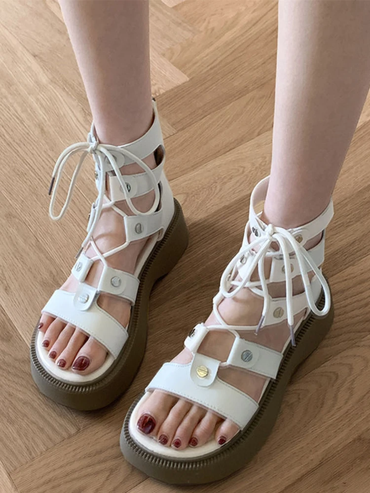 

Women Platform Sandals Trend Rome Shoes 2022 New Summer Cross Tied Flats Slippers Causal Ladies Shoes Beach Slides Mujer Zapatos