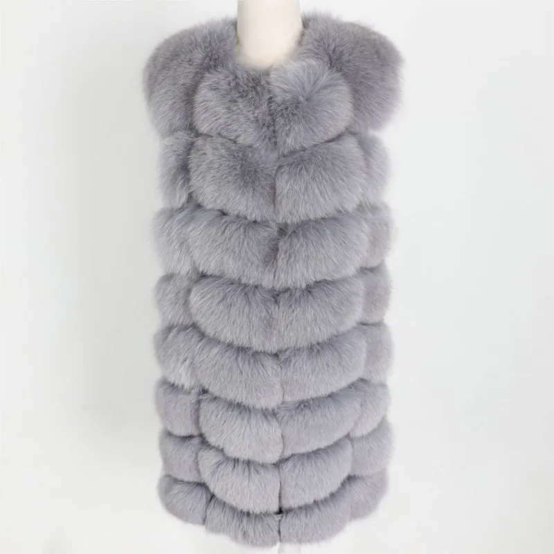 Winter Natural Real Fox Fur Vest Coat Genuine Fur Waistcoat Female Sleeveless Vest Long 88cm Plus Size 7XL Coats Gilet Jacket