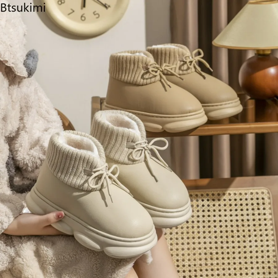 

Женские ботильоны на платформе New2023, кожаные водонепроницаемые теплые бархатные ботинки с высоким берцем, однотонные зимние сапоги