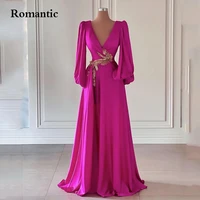 romantic prom gowns 2022 a line v neck fulle sleeves sequin belt evening dress floor length saudi arabic formal reception 2022