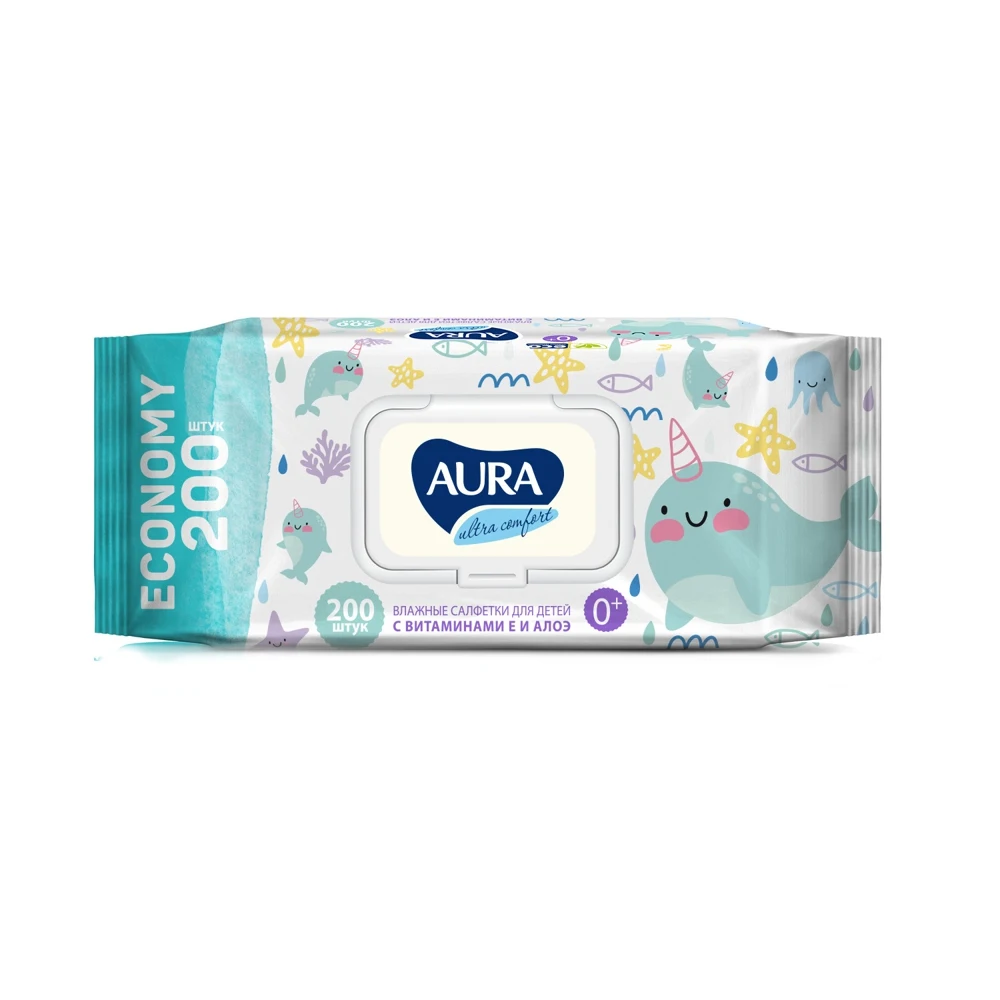 Влажные салфетки детские Aura Ultra Comfort 3 х 200 шт с крышкой 0+ |