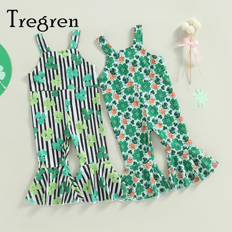 

Летний комбинезон для девочек Tregren, комбинезон без рукавов с открытыми плечами и мультяшным пасхальным принтом, повседневные брюки с поясом...