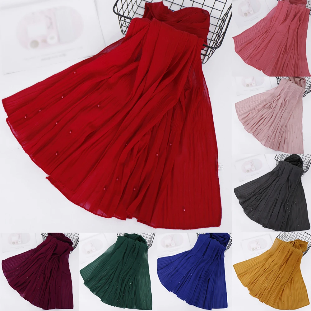 

Muslim Hijab Beads Bubble Pearl Chiffon Long Scarf For Women Shawl Wrap Crinkle Scarves Islamic Turban Hijabs Headwraps 180*85cm
