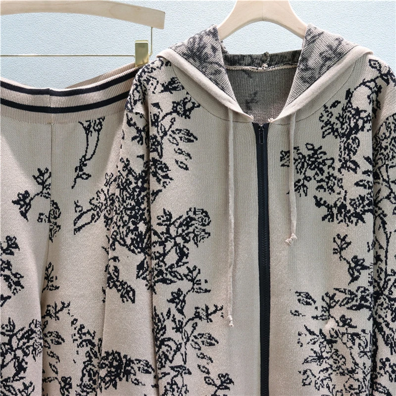 Женские вязаные костюмы с вышивкой мягкий свитер длинным рукавом и широкие брюки