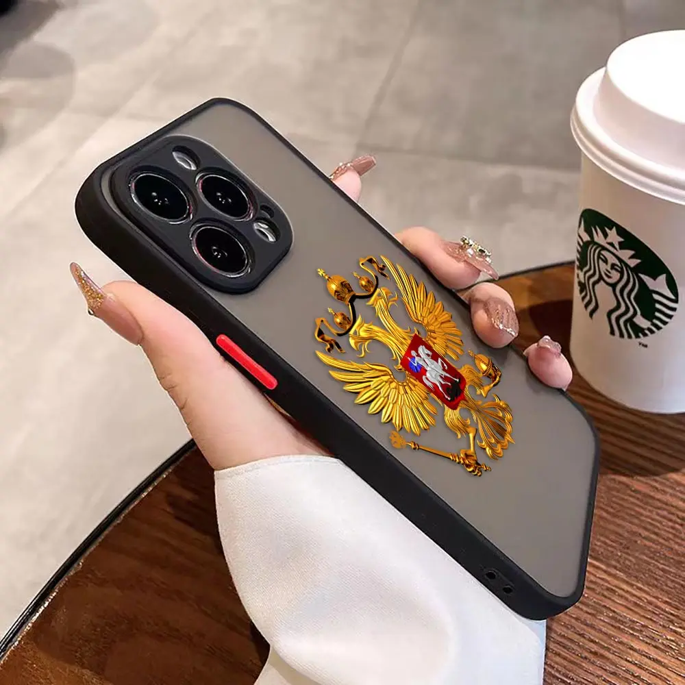 Matte Phone Case for iPhone 14 13 11 12 MINI Pro XS Max XR X 7 8 SE 2022 2020 6 6S Plus Case Funda Shell Russian Flags Emblem
