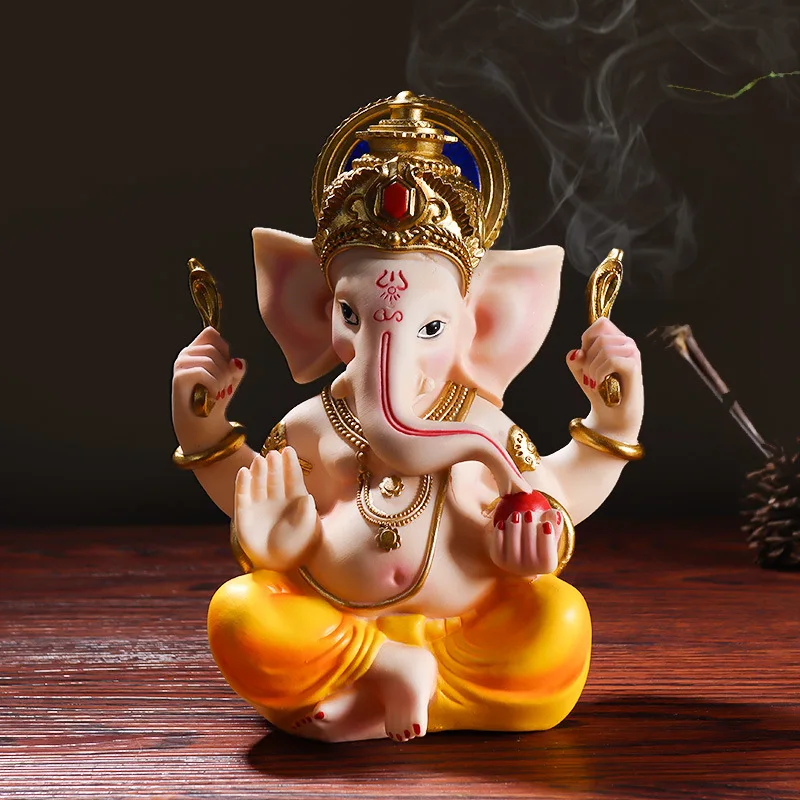 

BUF Lucky Feng Shui Resin Indian Elephant Trunk God of Wealth Statue Zen Buddha Statue Home Decor Crafts Decoration Sculpture